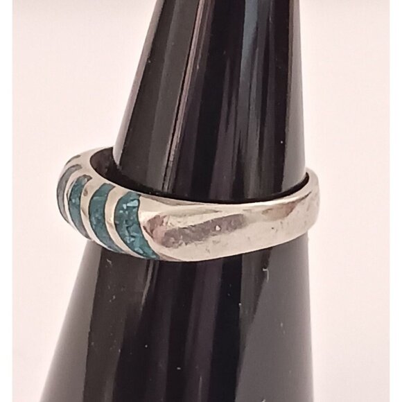 Mexico Taxco Turquoise Crush Inlay Sterling Ring sz 6 (1427) - Picture 2 of 4